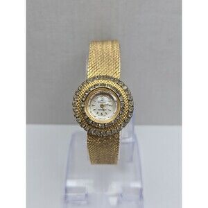 Womens Vintage Monarch Manual Wind Swiss Made Gold Tone Rhinestone Watch Runs